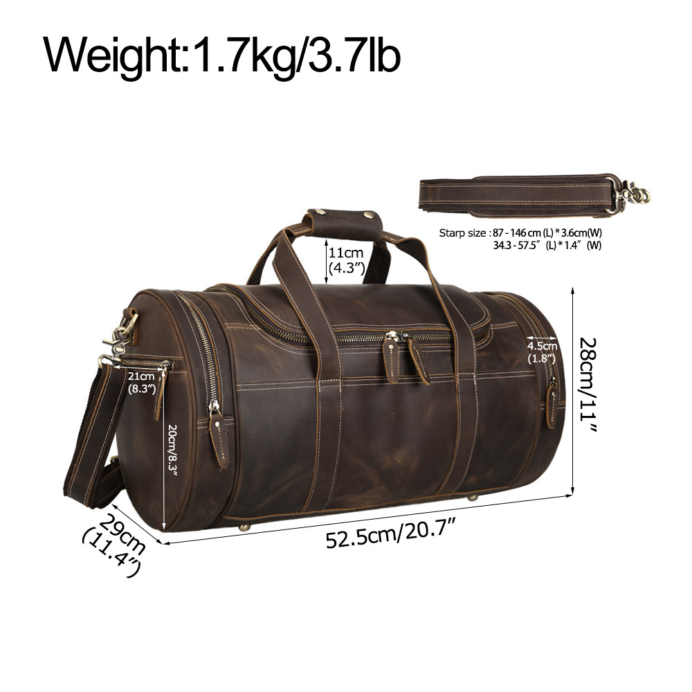 Tidings New Arrive Cylinder Retro Full Grain Cowhide Genuine Leather Gym Duffle Weekender Overnight Travel Duffel Bag Fo
