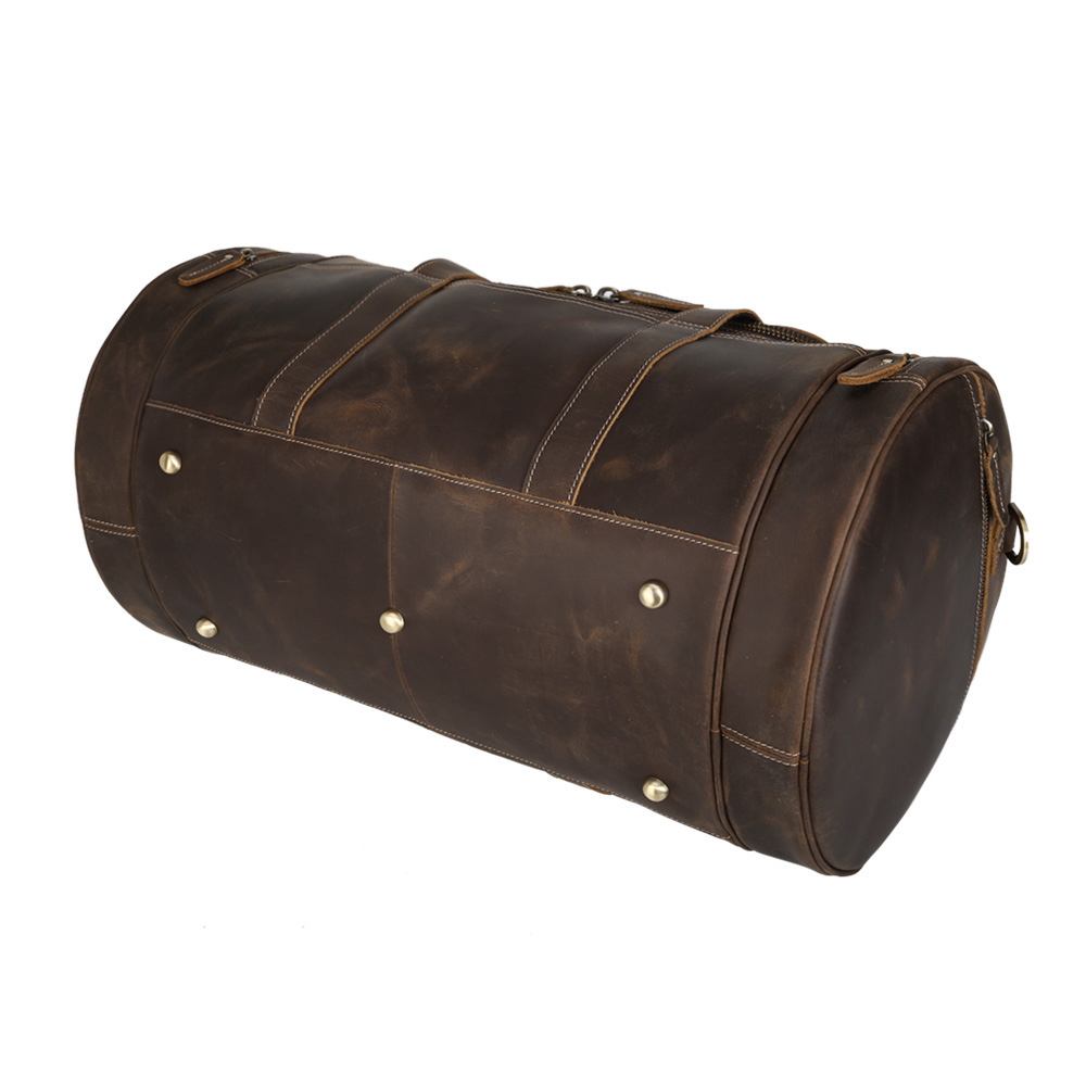 Tidings New Arrive Cylinder Retro Full Grain Cowhide Genuine Leather Gym Duffle Weekender Overnight Travel Duffel Bag Fo