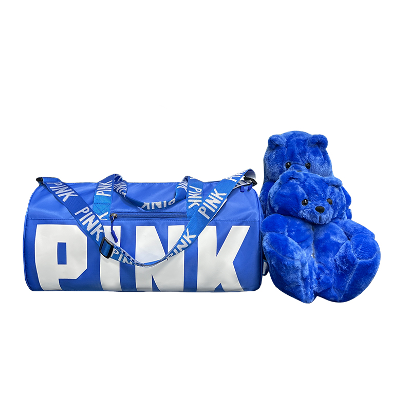 New Arrivals Travel Pink Bag Duffle Spend The Night Weekender Gym Overnight Duffle Bag with Teddy Bear Slipper