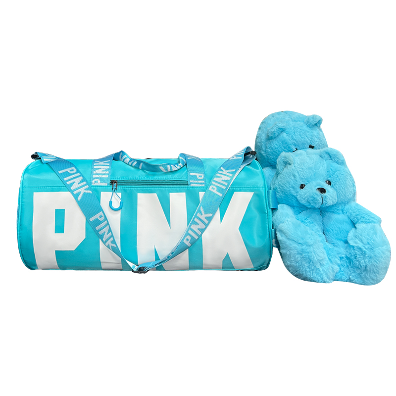 New Arrivals Travel Pink Bag Duffle Spend The Night Weekender Gym Overnight Duffle Bag with Teddy Bear Slipper