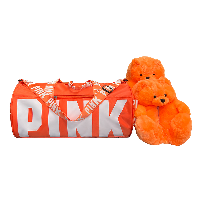 New Arrivals Travel Pink Bag Duffle Spend The Night Weekender Gym Overnight Duffle Bag with Teddy Bear Slipper