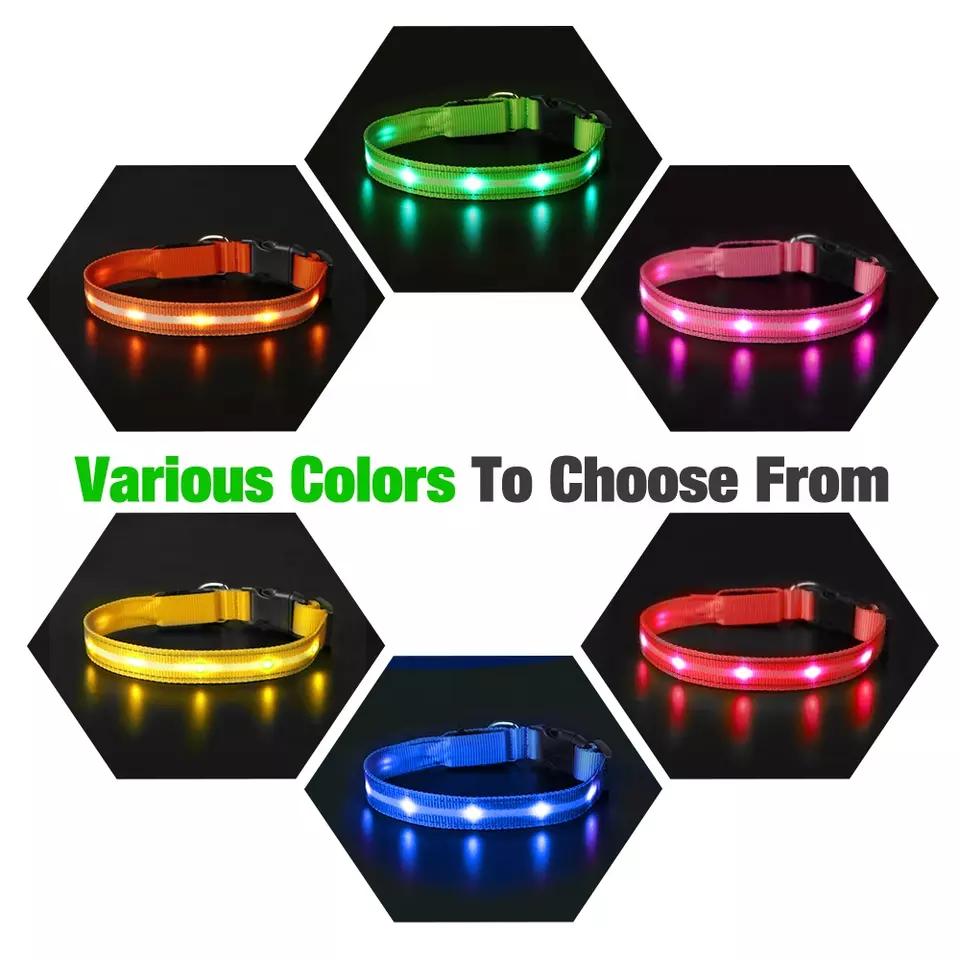 Pet Supplies  private label  luxury Polyester reflective webbing Pet Dog Cat collars  light up flashing led dog collar
