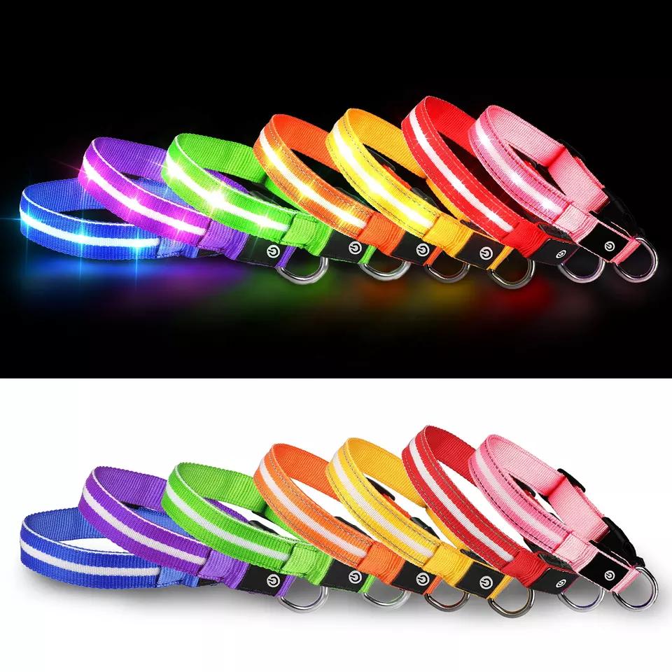 Pet Supplies  private label  luxury Polyester reflective webbing Pet Dog Cat collars  light up flashing led dog collar