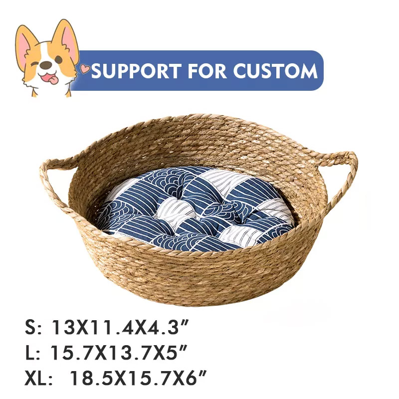 Best-selling Pet Supplies Cat Cotton Rope water hyacinth Basket Bed Donut Cuddler Safe Beds For Cats& dogs