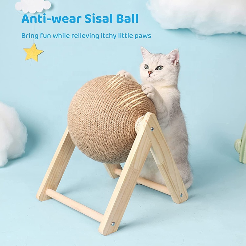 Jaalex  Solid Wood Pet Toy Cat Scratching Rolling Ball Toy Durable Eco-friendly Cat Sisal Ball