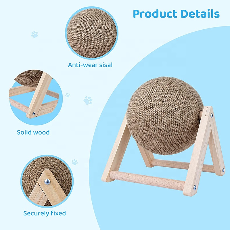 Jaalex  Solid Wood Pet Toy Cat Scratching Rolling Ball Toy Durable Eco-friendly Cat Sisal Ball