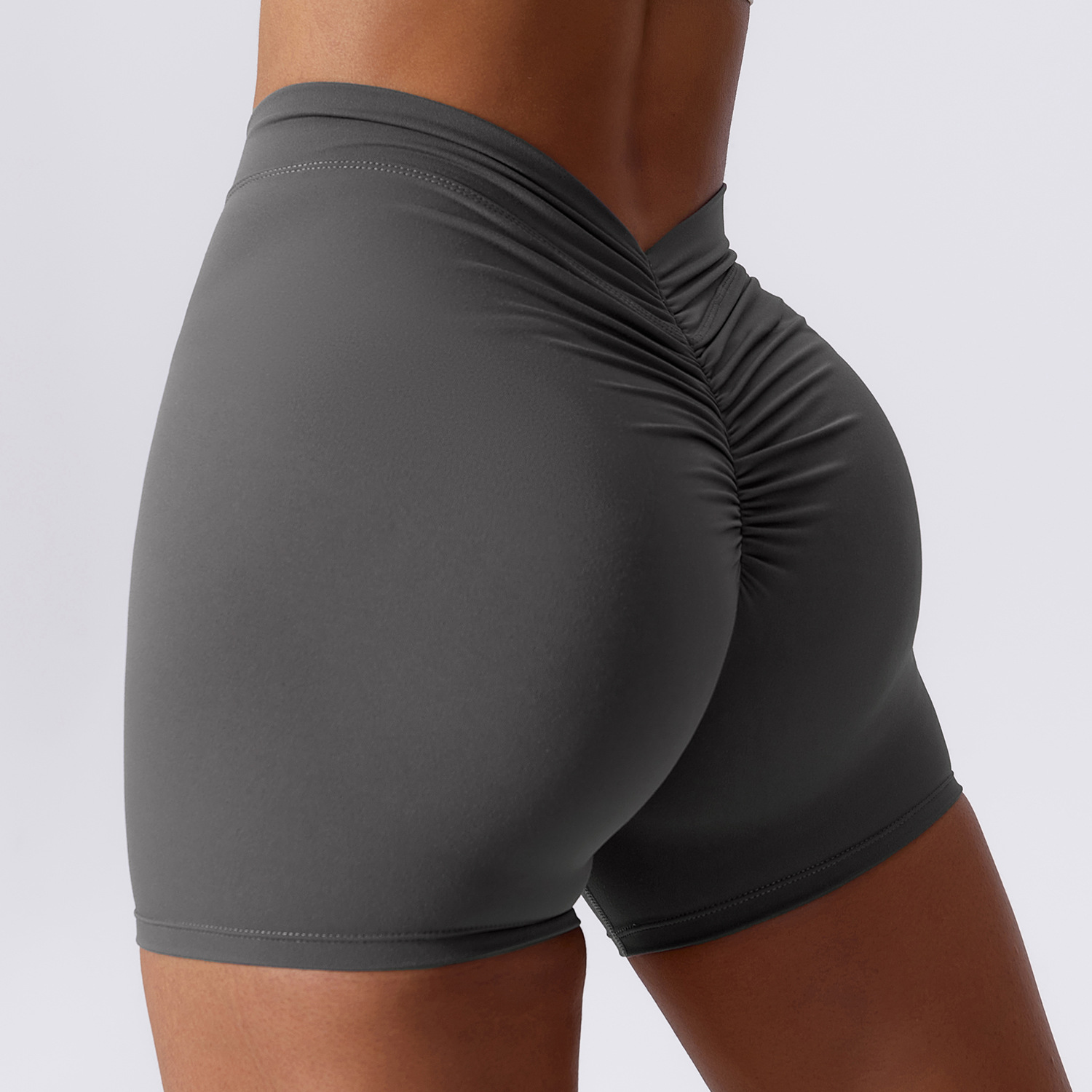   Soft Brushed V Back Ruched Gym Fitness Scrunch Butt Yoga Gym Women High Waist Sports Workout Shorts