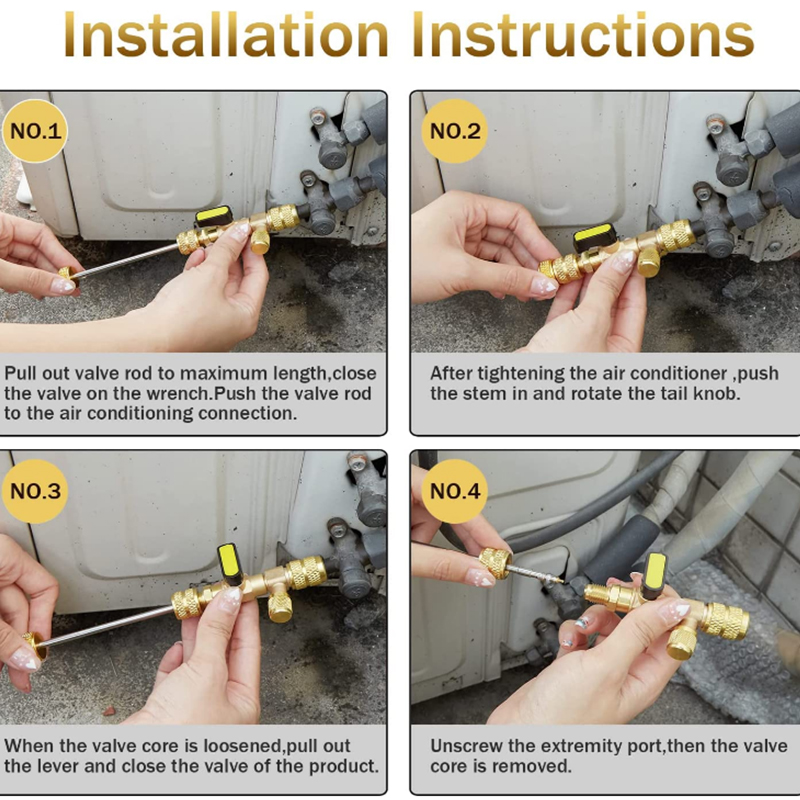 Installer Dual Size SAE 1/4 & 5/16 Port Air Conditioning Line Repair Tools for HVAC R32 R410A Bicycle Bike Tyre Tire Rep