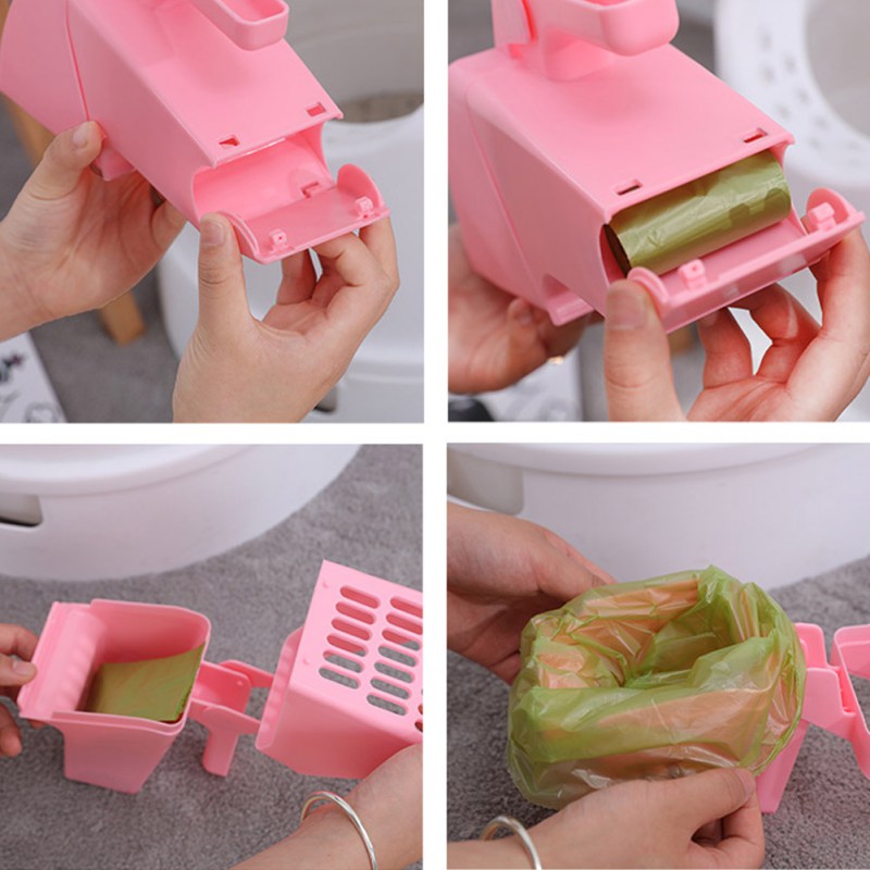 Useful Cat Litter Shovel With Waste Bag Holder Pet Cleaning Tool Scoop Sift Cat Sand Cleaning Products Scoops For Cat
