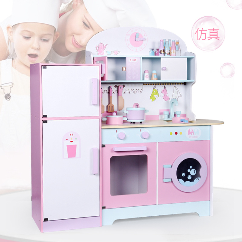 2022 New multifunctional Kitchen Toy Kids Wooden Toy Kitchen with cooking accessories