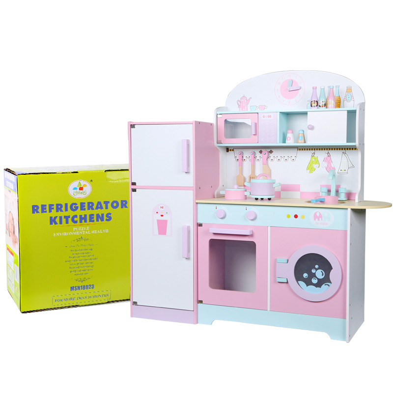 2022 New multifunctional Kitchen Toy Kids Wooden Toy Kitchen with cooking accessories