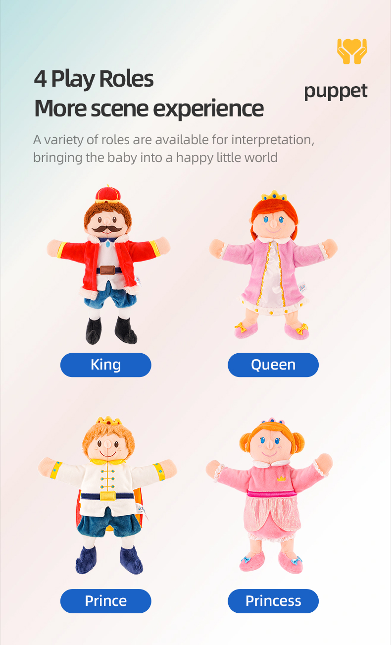 Hot Selling Stuffed Doll Hand Puppet King Queen Prince Princess Characters Plush Finger Puppets