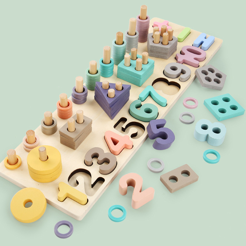 Kids Creative Wooden Five in one Logarithmic Board Children Geometry Shape Sorting Games Early Education Learning Toys