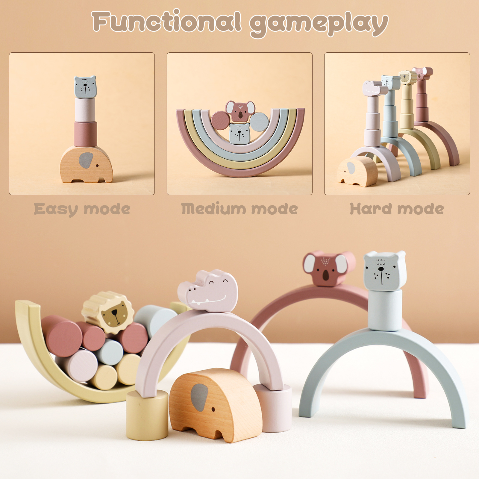 colorful Fun Balance Kids  Educational Blocks Game Toys Rainbow Wooden Balance Scale Toy