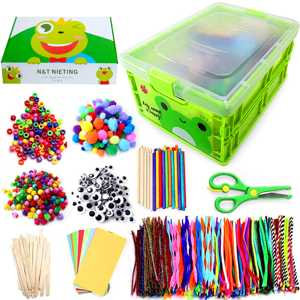 Educational DIY kids Crafts with Pipe Cleaners DIY Kids Arts Crafts Supplies Kit for Kids Colorful Beads and Pompoms Toy