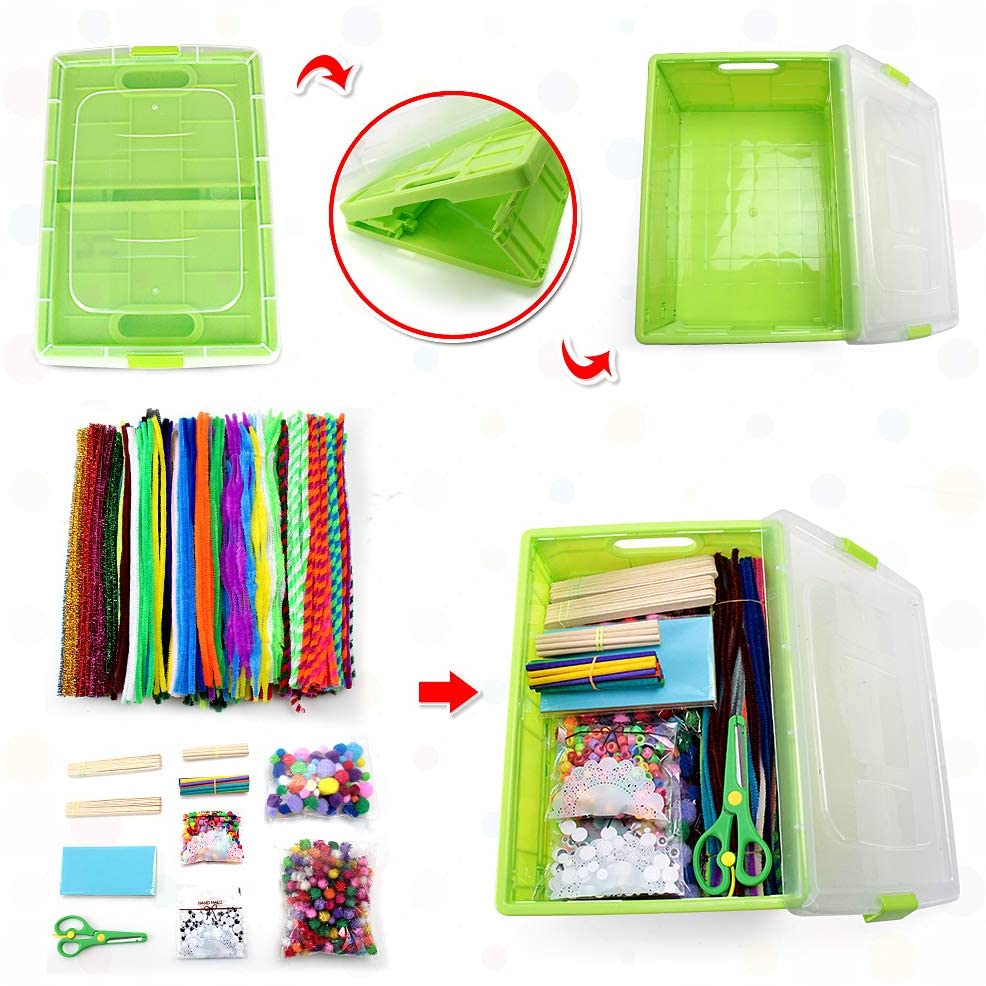 Educational DIY kids Crafts with Pipe Cleaners DIY Kids Arts Crafts Supplies Kit for Kids Colorful Beads and Pompoms Toy