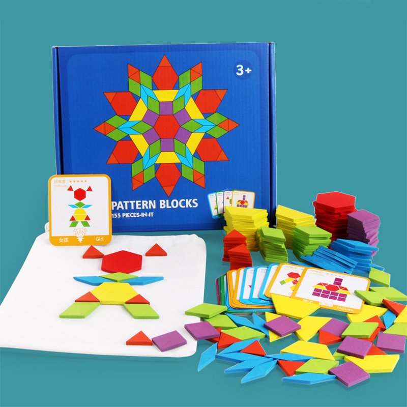 155 pcs Wooden toys for kids creative shape puzzles Geometry Puzzle Children Education DIY Toys Crafts Arts Making Gift 