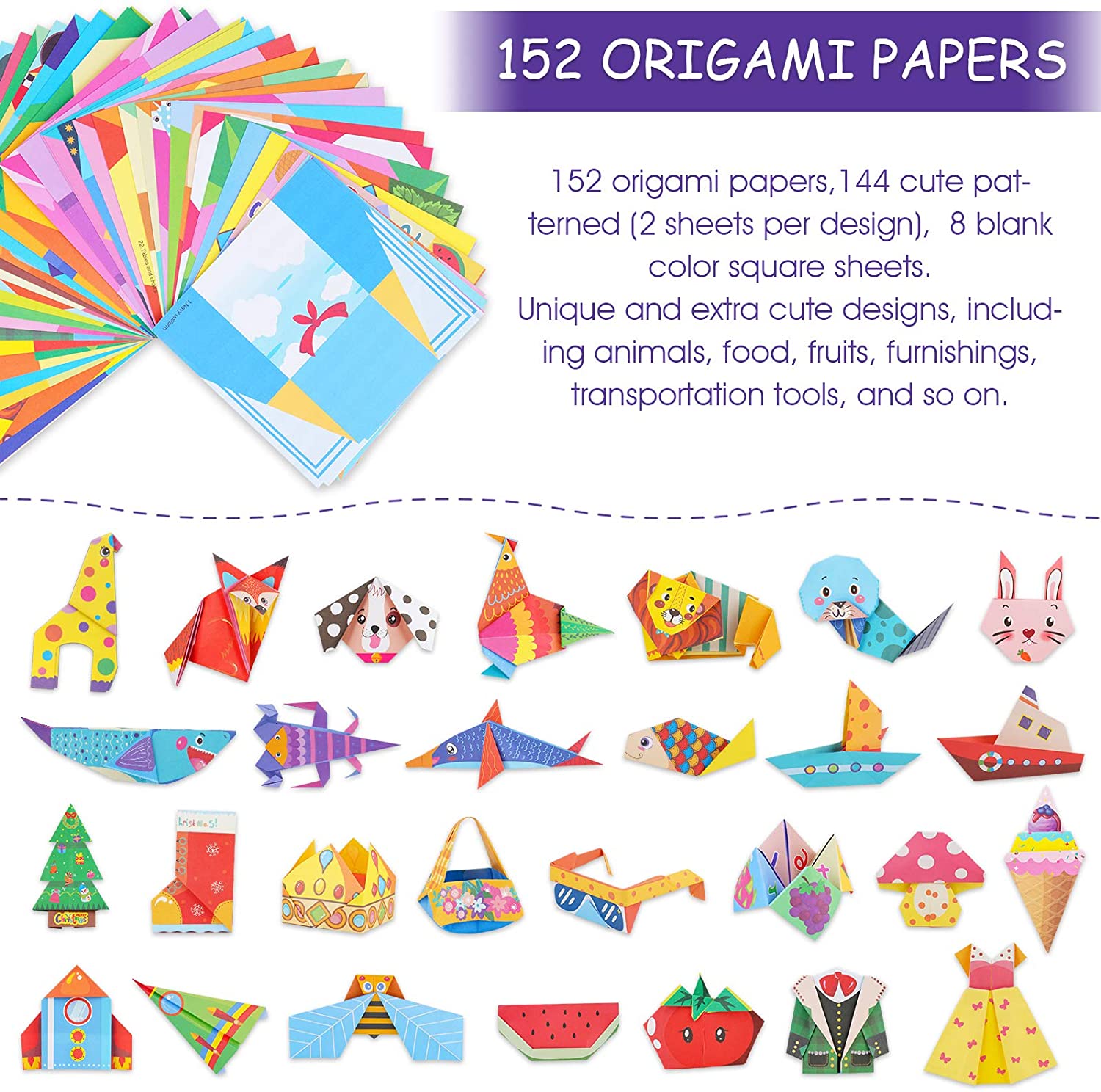 Origami Paper Kit 152 Sheets DIY Craft Art Set for Kids Adults Beginner Training School Act Activity Craft Lesson Paper 