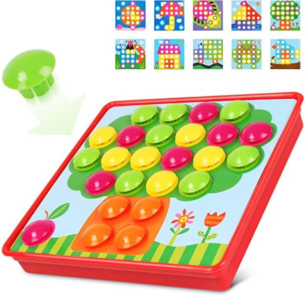 Button Art Toys Crafts for Toddler Activities Game Peg Board Preschool Toys Mosaic Pegboard for Kids