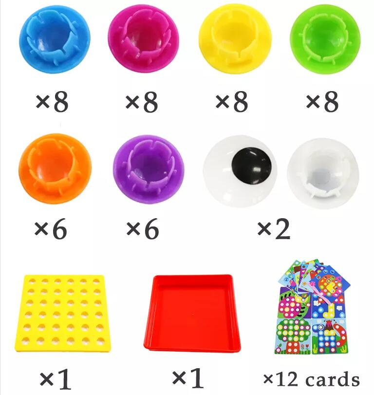 Button Art Toys Crafts for Toddler Activities Game Peg Board Preschool Toys Mosaic Pegboard for Kids