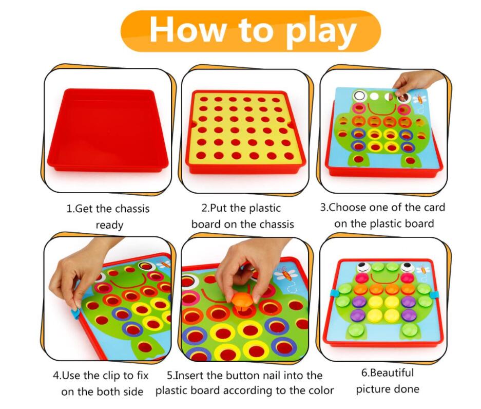 Button Art Toys Crafts for Toddler Activities Game Peg Board Preschool Toys Mosaic Pegboard for Kids