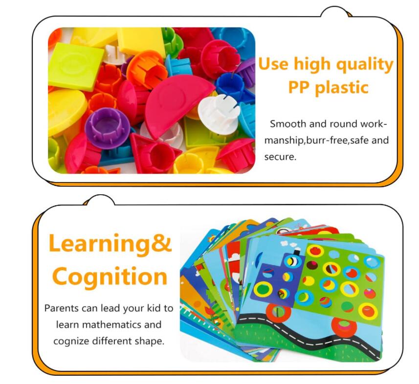 Button Art Toys Crafts for Toddler Activities Game Peg Board Preschool Toys Mosaic Pegboard for Kids