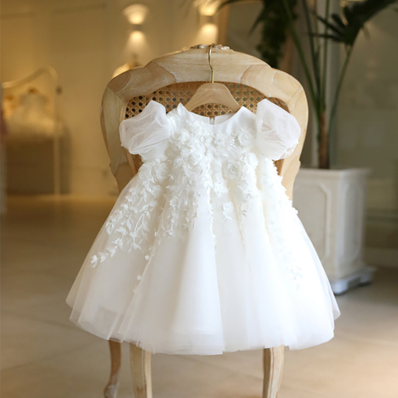 0-12 Years Boutique Girls Clothing Applique Hem Toddler Vestidos De Nia Baby Princess Prom Kids Party Dress With Solid F