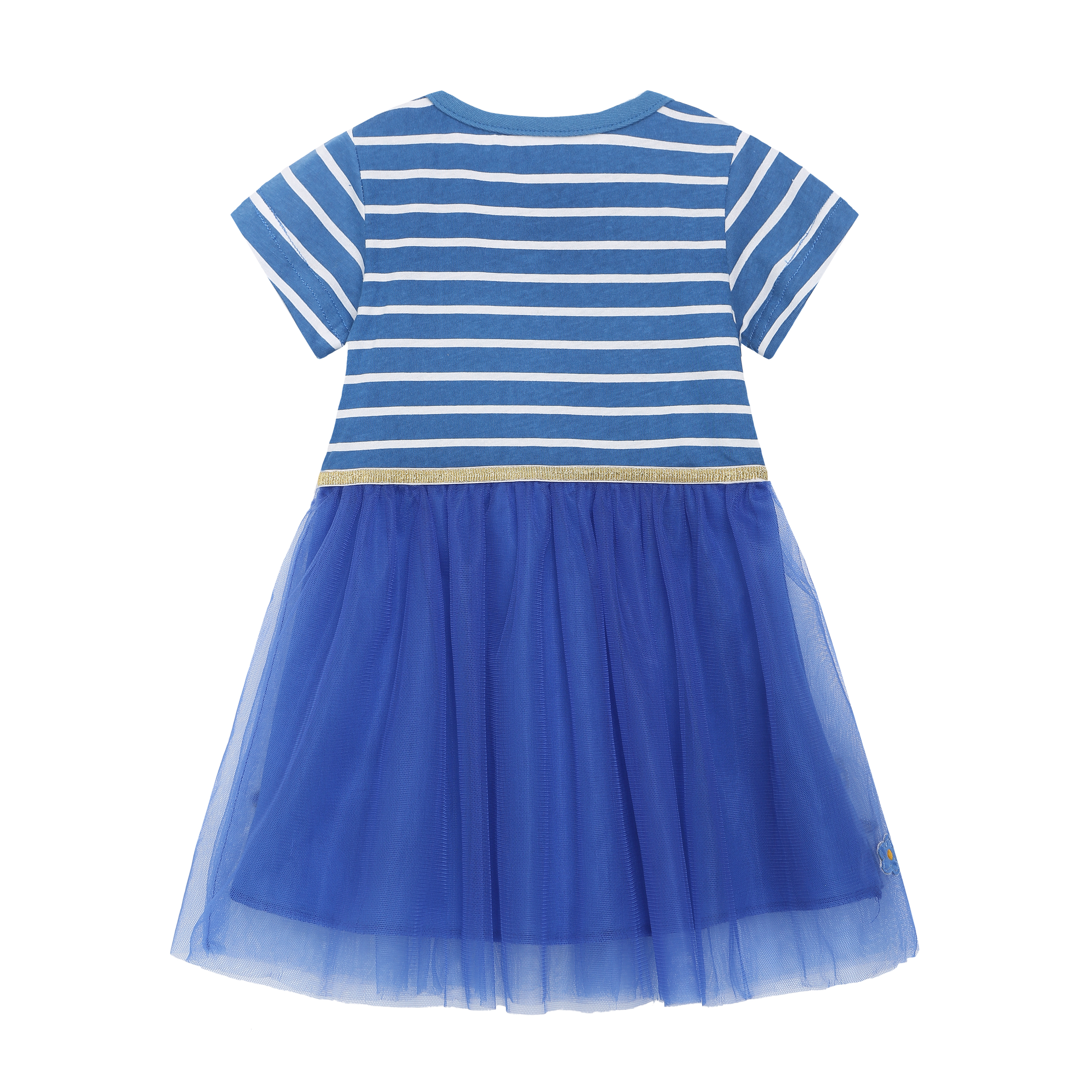New Design Summer Dress Knitted Cotton Stripe Lace Embroidered Short Sleeve Princess Kids Dress For Girl