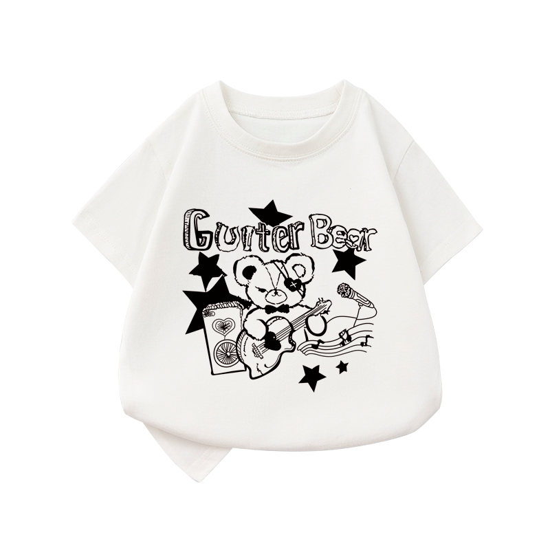 Children's Cartoon Kids Top  Animal Unisex Popular Casual wear  Boys Girls Baby  All Over Print Black T-shirt Cotton