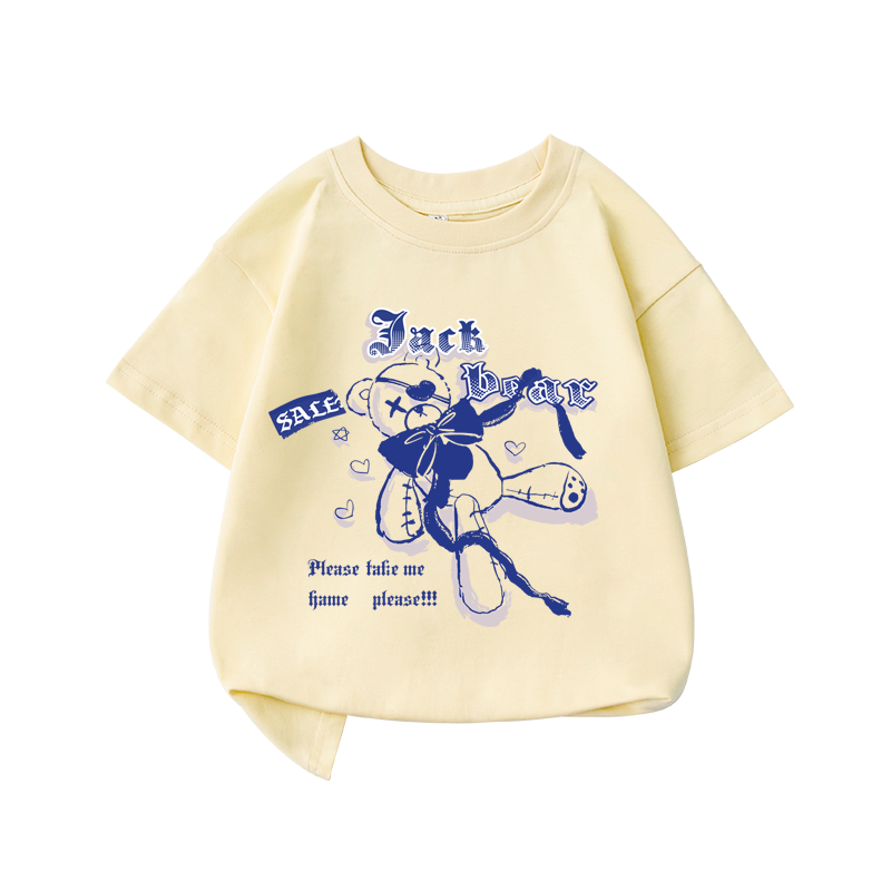 Children's Cartoon Kids Top  Animal Unisex Popular Casual wear  Boys Girls Baby  All Over Print Black T-shirt Cotton