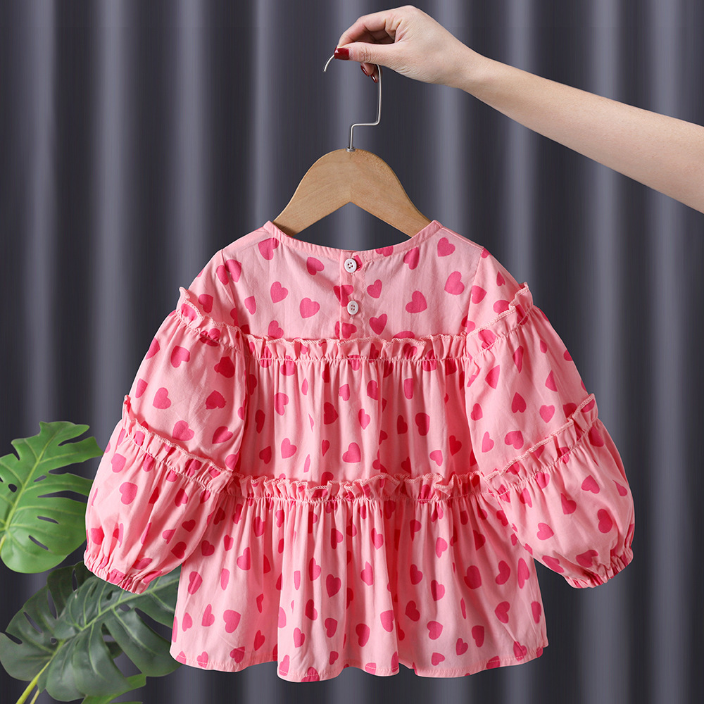 New Girls Lovely Shirt Cute Heart Printing Children's Long Sleeve Top Baby Clothing Little Kids Blouses & Shirts