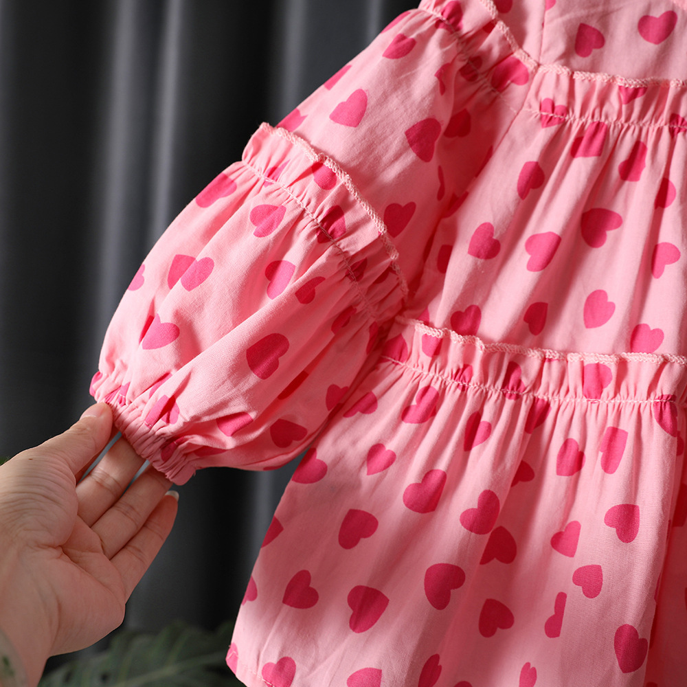 New Girls Lovely Shirt Cute Heart Printing Children's Long Sleeve Top Baby Clothing Little Kids Blouses & Shirts