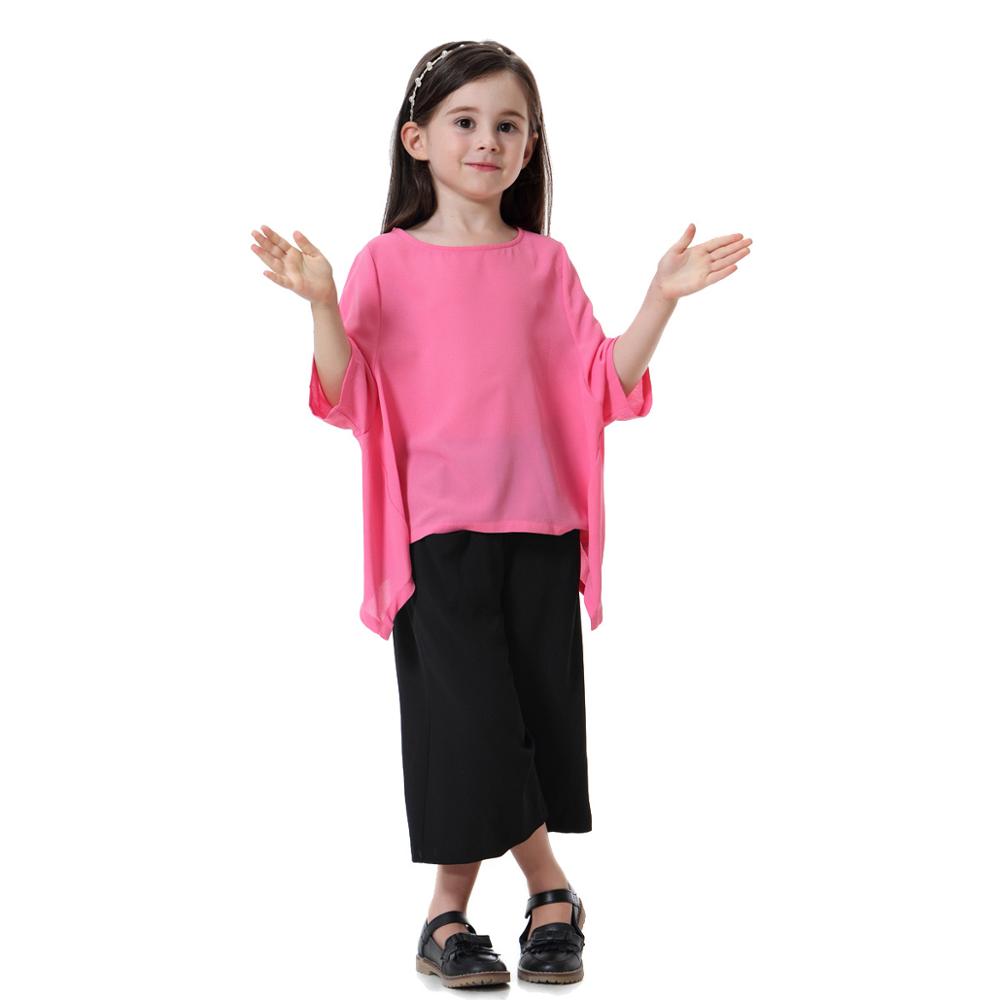 611# Muslim Children Dress 2pcs Sets Kids Suit Bat Sleeve tops and pants Islamic Girl Clothing Arab Kimono Kid's Jubah R