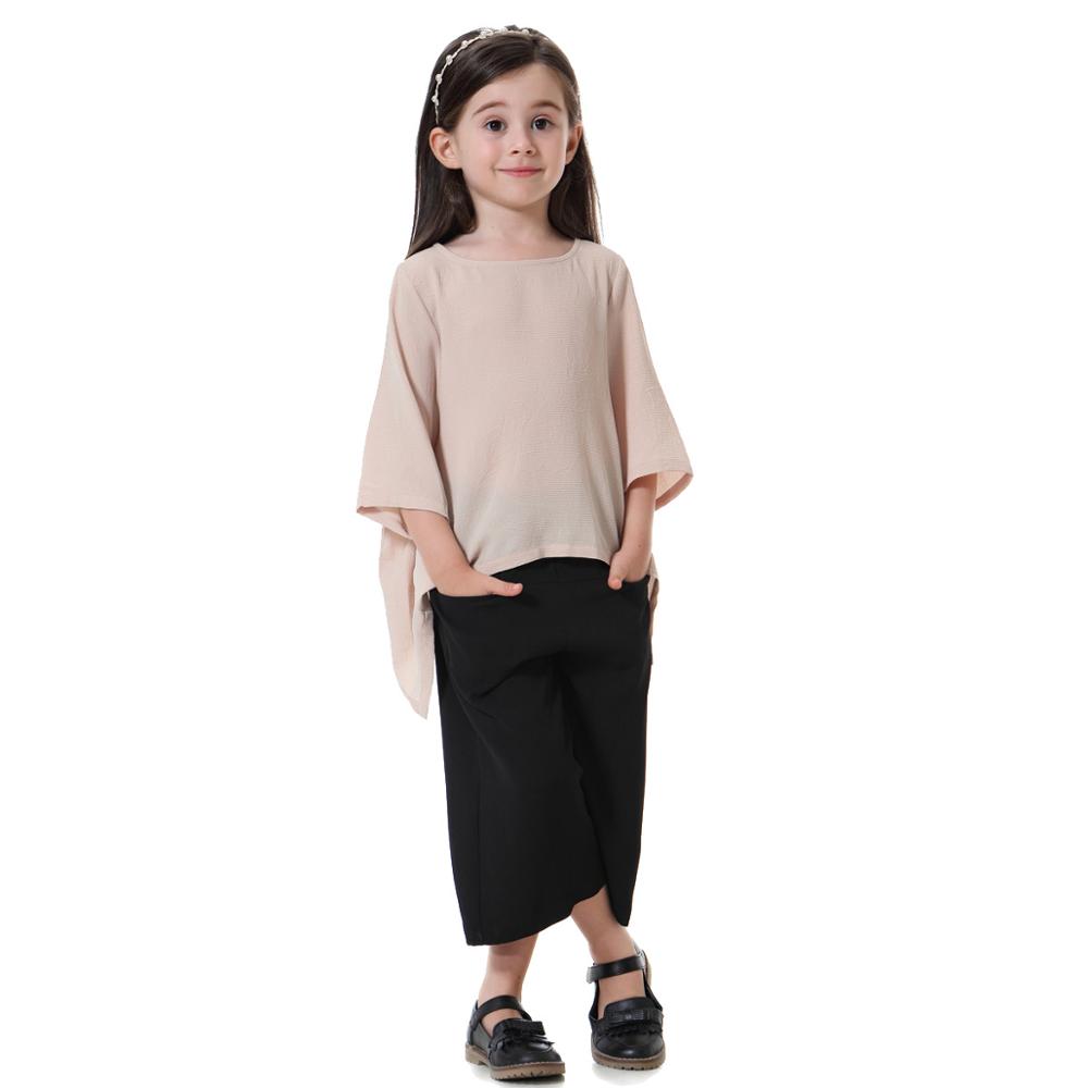 611# Muslim Children Dress 2pcs Sets Kids Suit Bat Sleeve tops and pants Islamic Girl Clothing Arab Kimono Kid's Jubah R