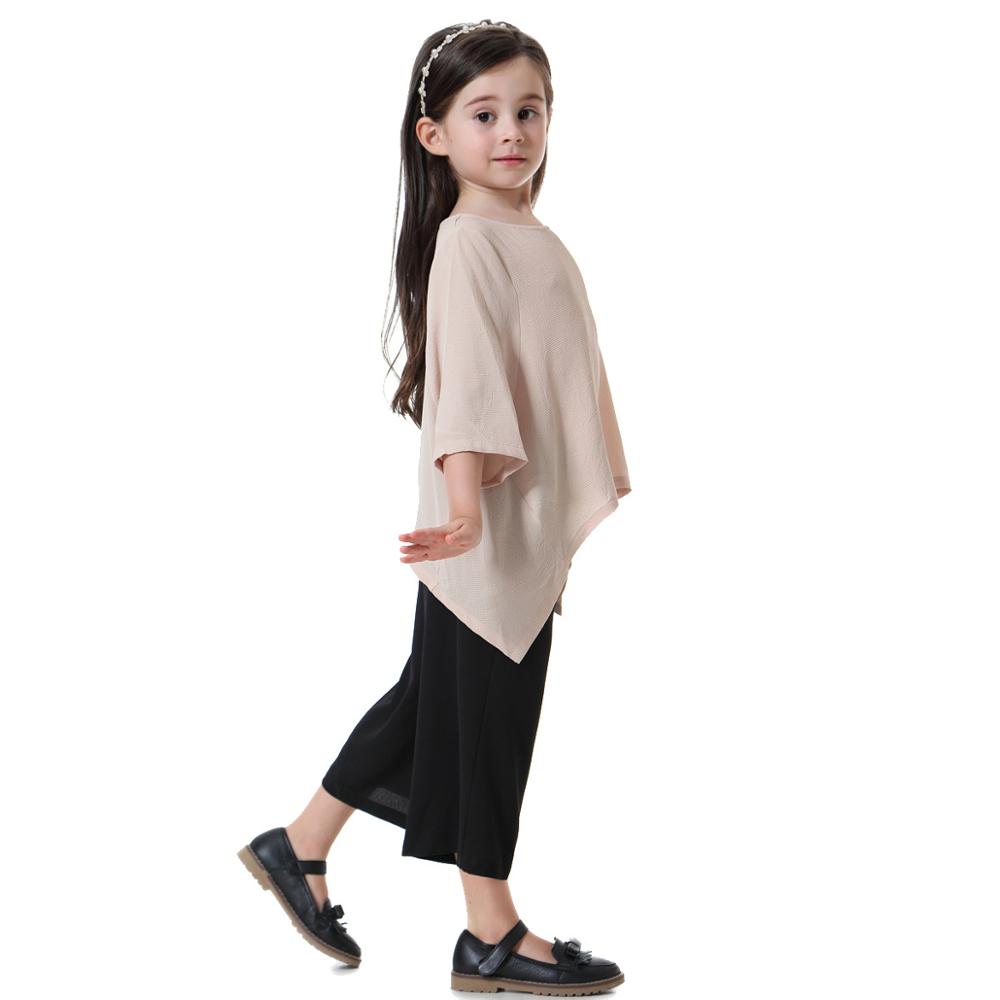 611# Muslim Children Dress 2pcs Sets Kids Suit Bat Sleeve tops and pants Islamic Girl Clothing Arab Kimono Kid's Jubah R
