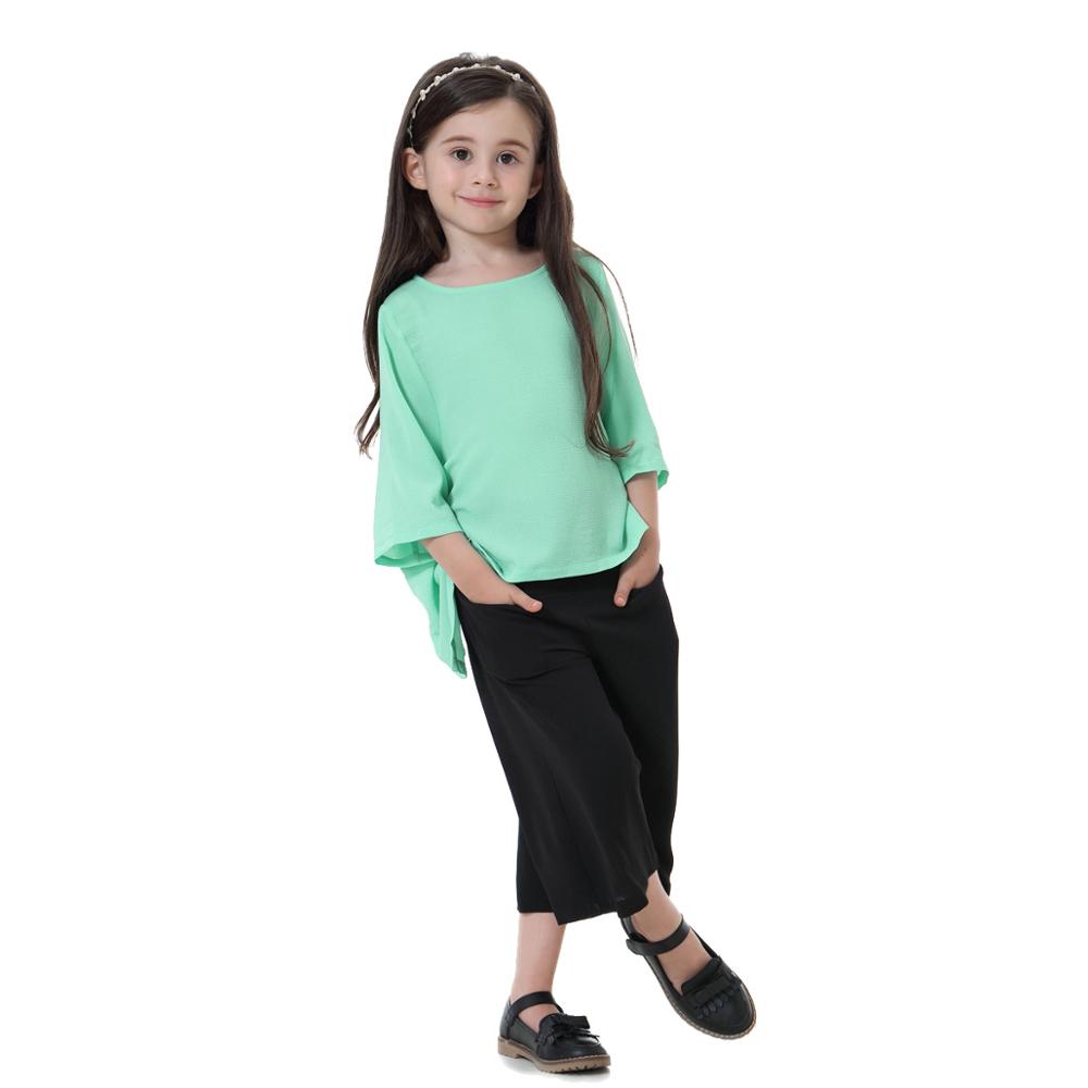611# Muslim Children Dress 2pcs Sets Kids Suit Bat Sleeve tops and pants Islamic Girl Clothing Arab Kimono Kid's Jubah R
