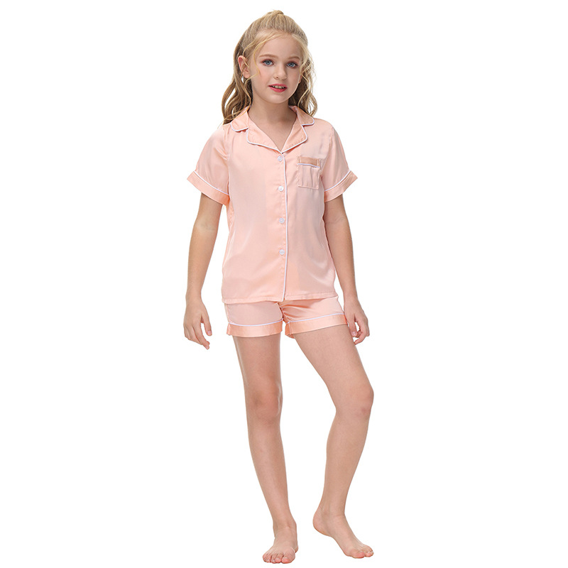 Summer Kid Lounge wear Two Pieces Satin Pajamas for Children 2 pcs Kids Sleepwear