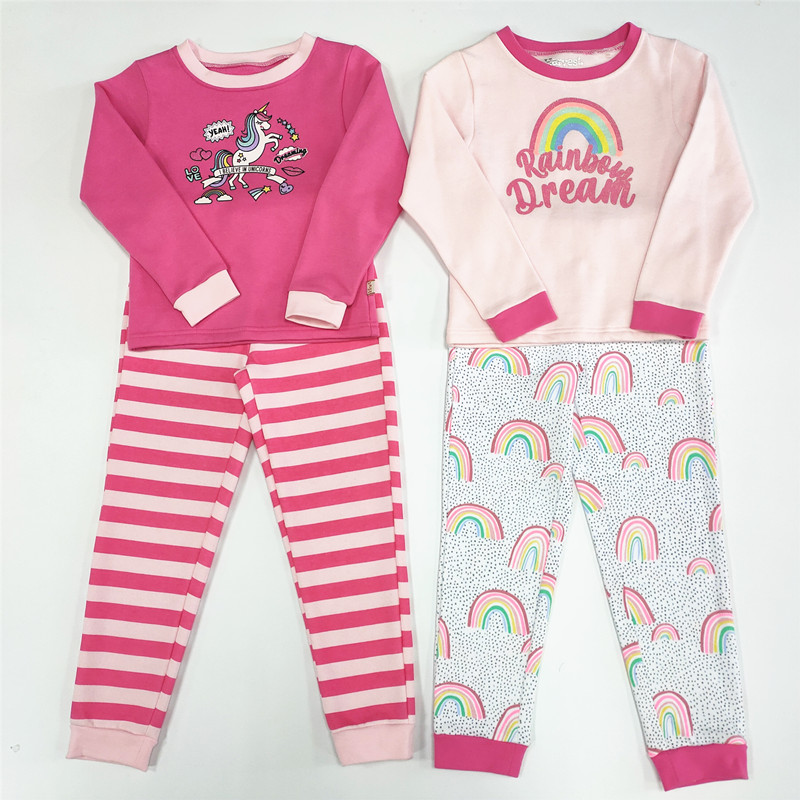 High quality children pajamas set girls sleepwear for winter home wear clothes set kids pajamas with pattern