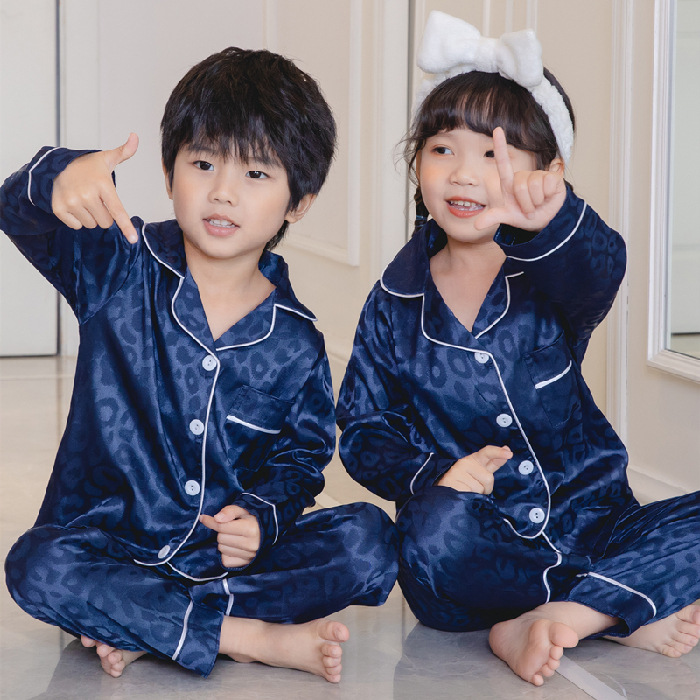 Long Sleeve Children Pajamas Solid Ice Silk Satin Kids Sleepwear Sets Suit For Girl And Boy's Pajamas