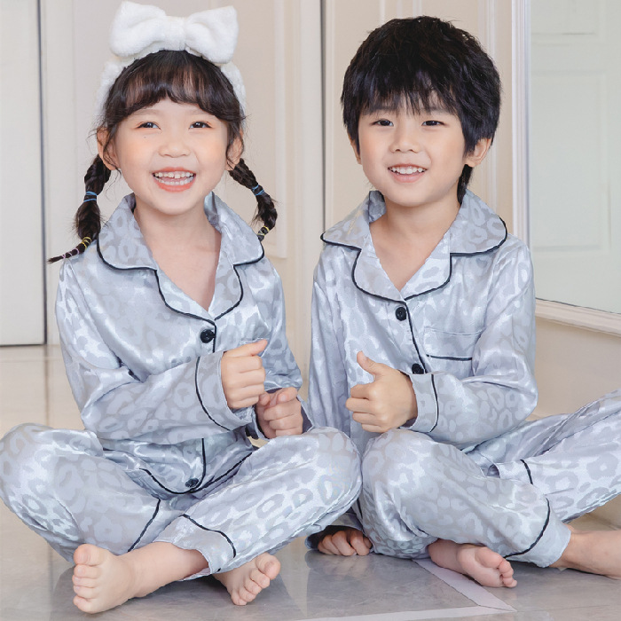 Long Sleeve Children Pajamas Solid Ice Silk Satin Kids Sleepwear Sets Suit For Girl And Boy's Pajamas