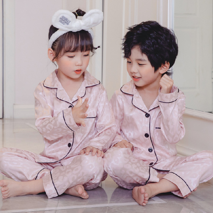 Long Sleeve Children Pajamas Solid Ice Silk Satin Kids Sleepwear Sets Suit For Girl And Boy's Pajamas