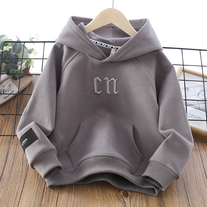  Fashion Embroidery Hooded Sweatshirt Youth Children High Quality Cotton Stringless Pullover Hoodie For Boys Ki