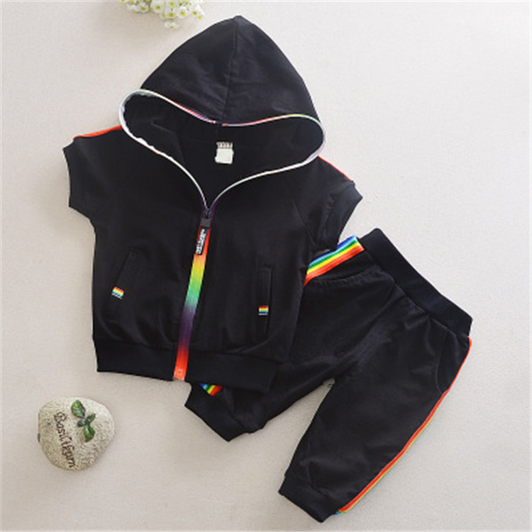 European and American kids sport hoodies sets summer pure color short sleeve and trousers 2-piece hip hop clothes for ki