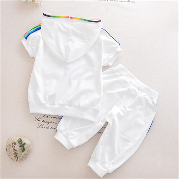 European and American kids sport hoodies sets summer pure color short sleeve and trousers 2-piece hip hop clothes for ki