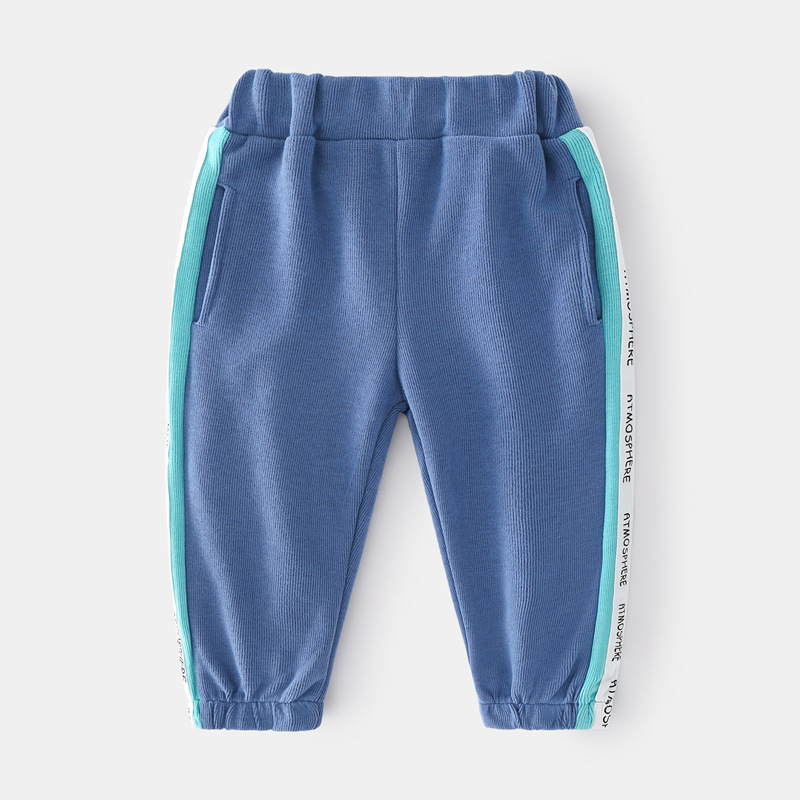 Fashion Blue Grey Color Patchwork Design Casual Sport Children Wear Hoodies Pants Clothes Set Kids Boys Clothing Set