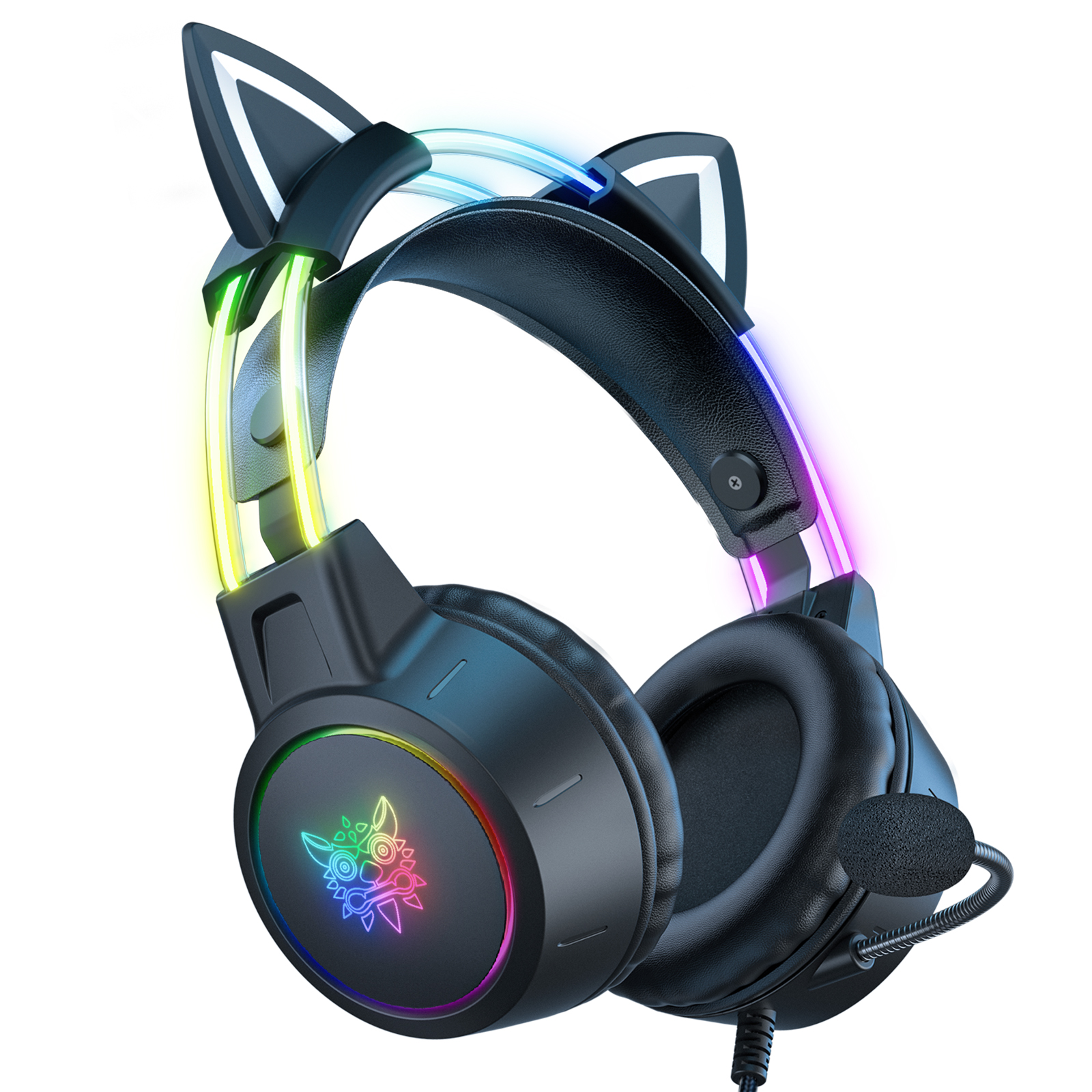 Cat Ear Style Over-ear Wired Gaming Headphone with Mic for Internet Bar Computer Earphone