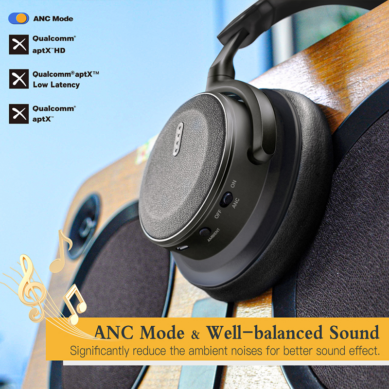 AKAUDIO Active Noise Cancelling Over-ear BT 5.2 Stereo Sound Gaming Wireless Headphones Bluetooth Headset
