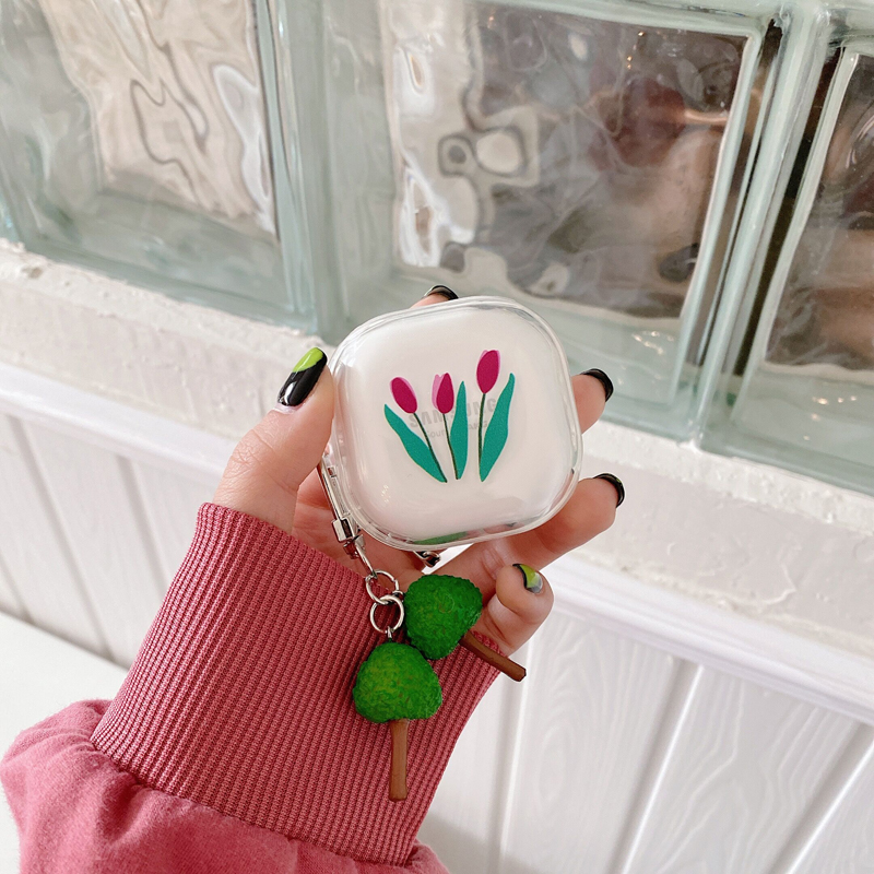 2021 New Flower Earphone Case for Samsung Buds Live CaseTransparent TPU shell Headphone With keychain