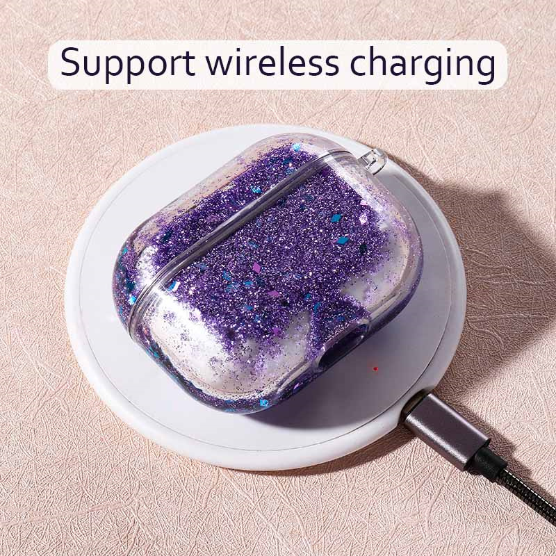 Luxury Girly Support Wireless Charging Sublimation Protective Headphone Case Unique Liquid Quicksand Earphone Case For A