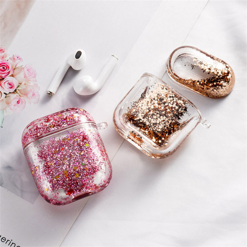 Luxury Girly Support Wireless Charging Sublimation Protective Headphone Case Unique Liquid Quicksand Earphone Case For A